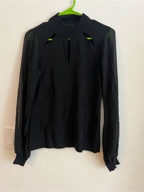 INC International Concepts Black Blouse Sheer Long Sleeve Women’s Medium